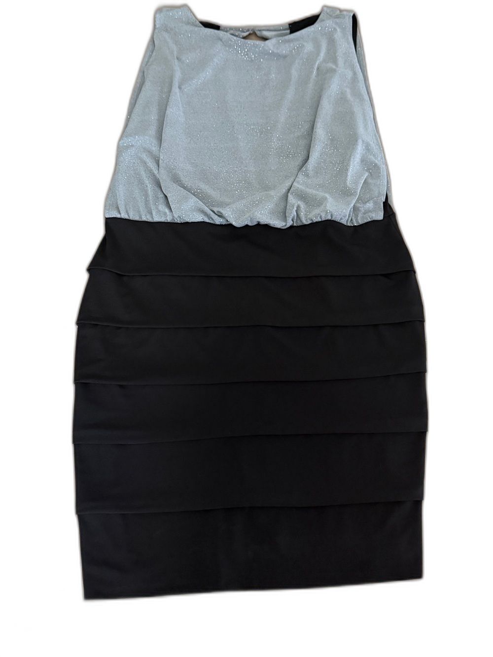 En Focus Studio Dress 14 Black Silver Sparkle Tiered Open Back Cocktail Party